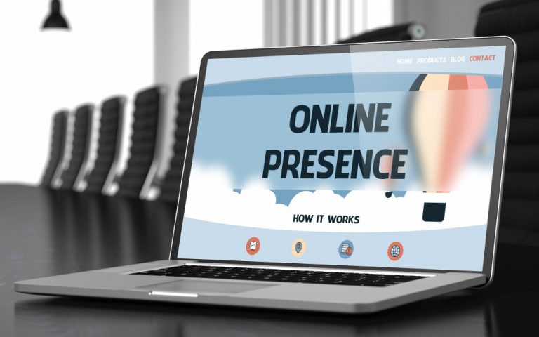 online presence word displayed on the laptop