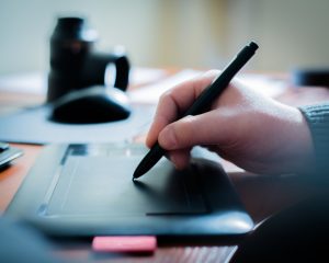 Artist using digital technology for art creation